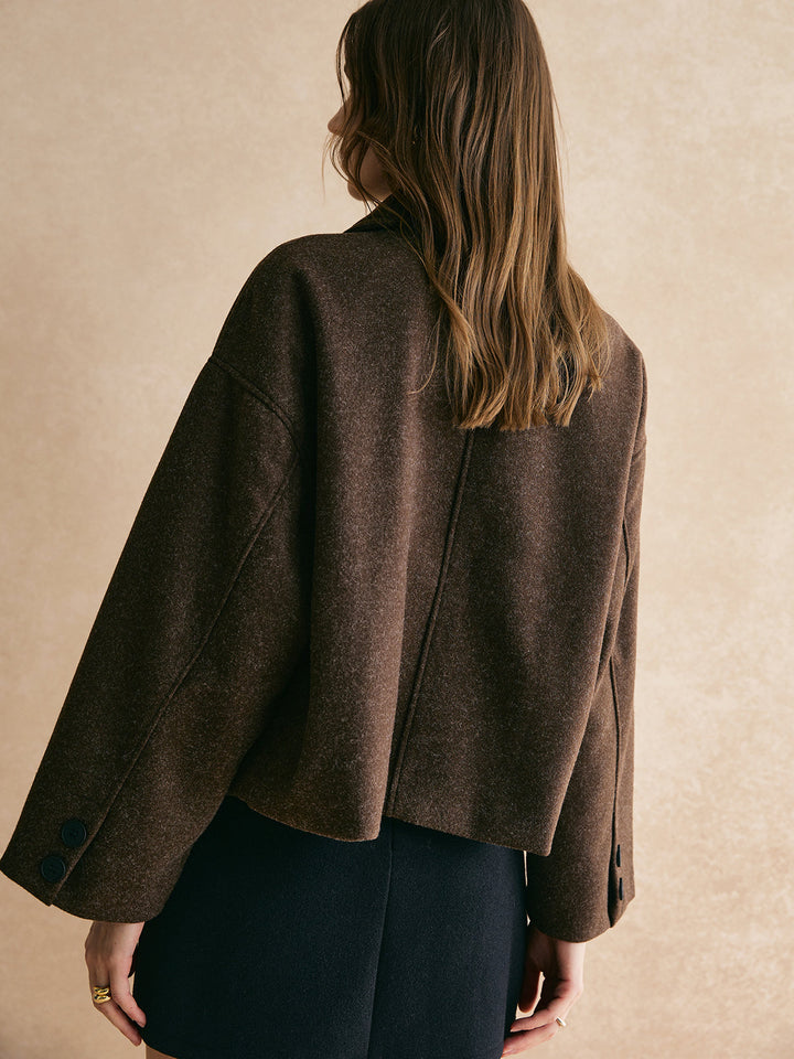 Veste Cape Marron | Mélange de Laine | Coupe Ample Élégante