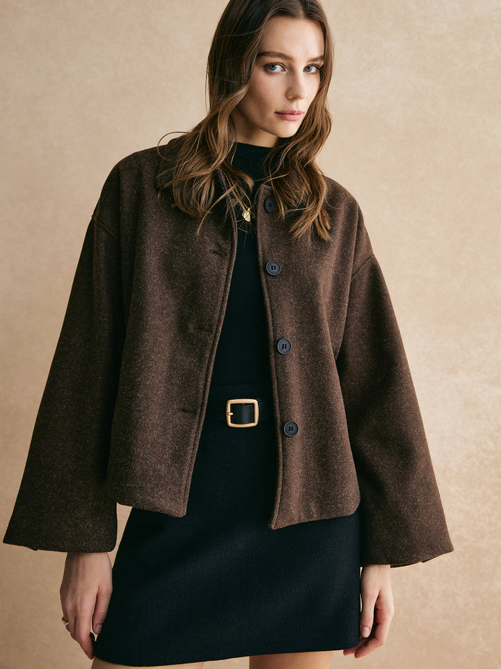 Veste Cape Marron | Mélange de Laine | Coupe Ample Élégante