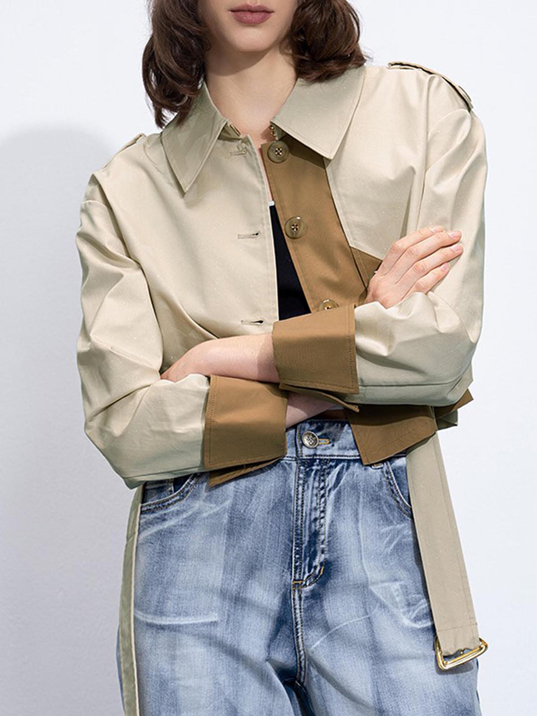 Veste Courte Color-Block | Beige et Camel | Style Urbain