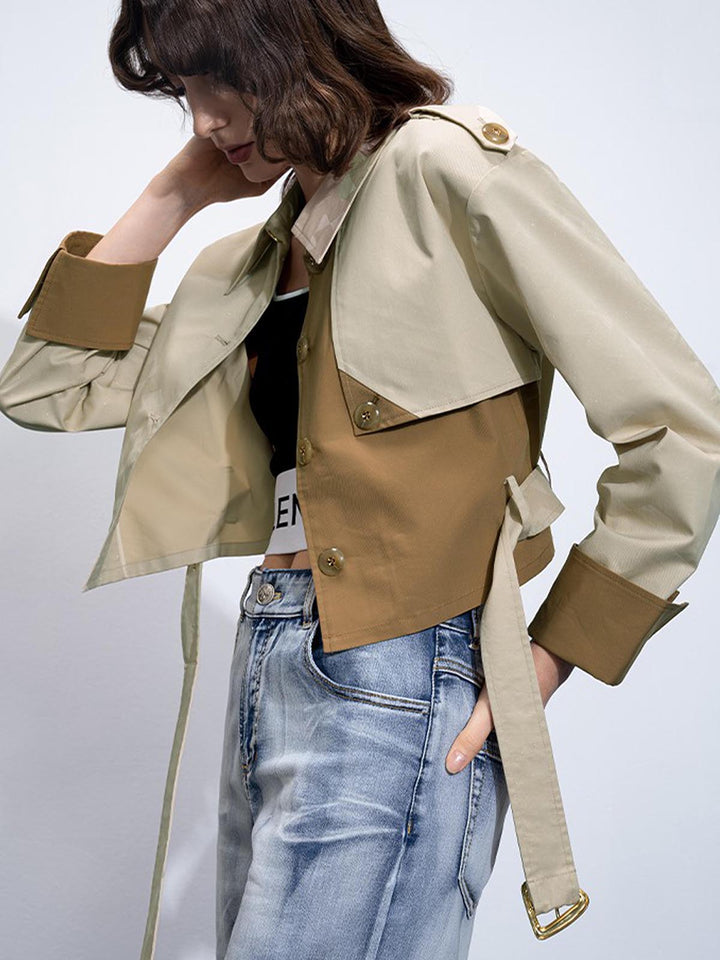 Veste Courte Color-Block | Beige et Camel | Style Urbain