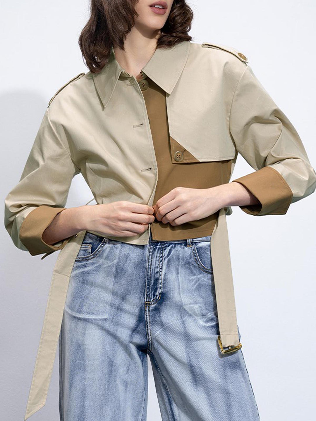 Veste Courte Color-Block | Beige et Camel | Style Urbain