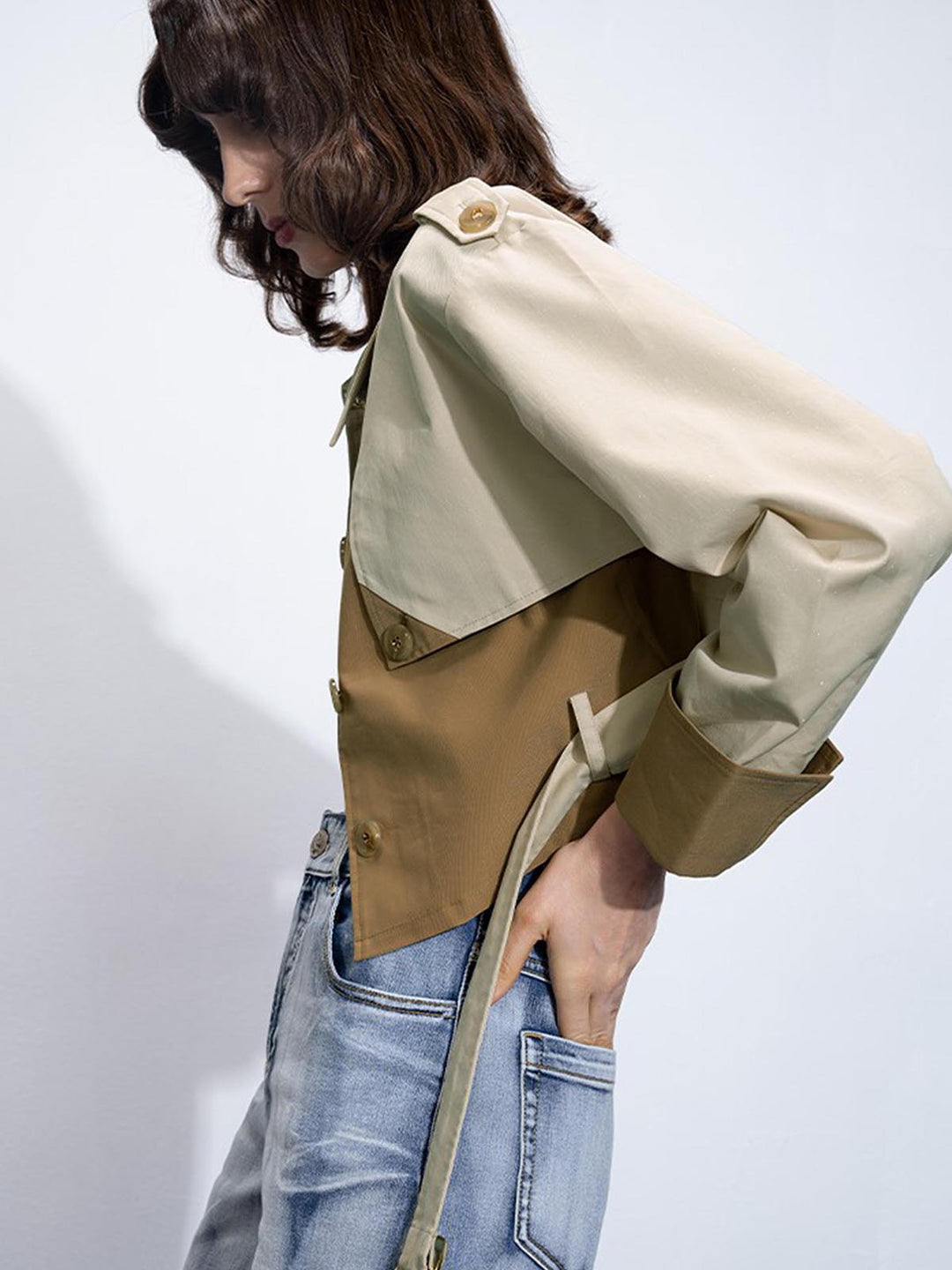 Veste Courte Color-Block | Beige et Camel | Style Urbain