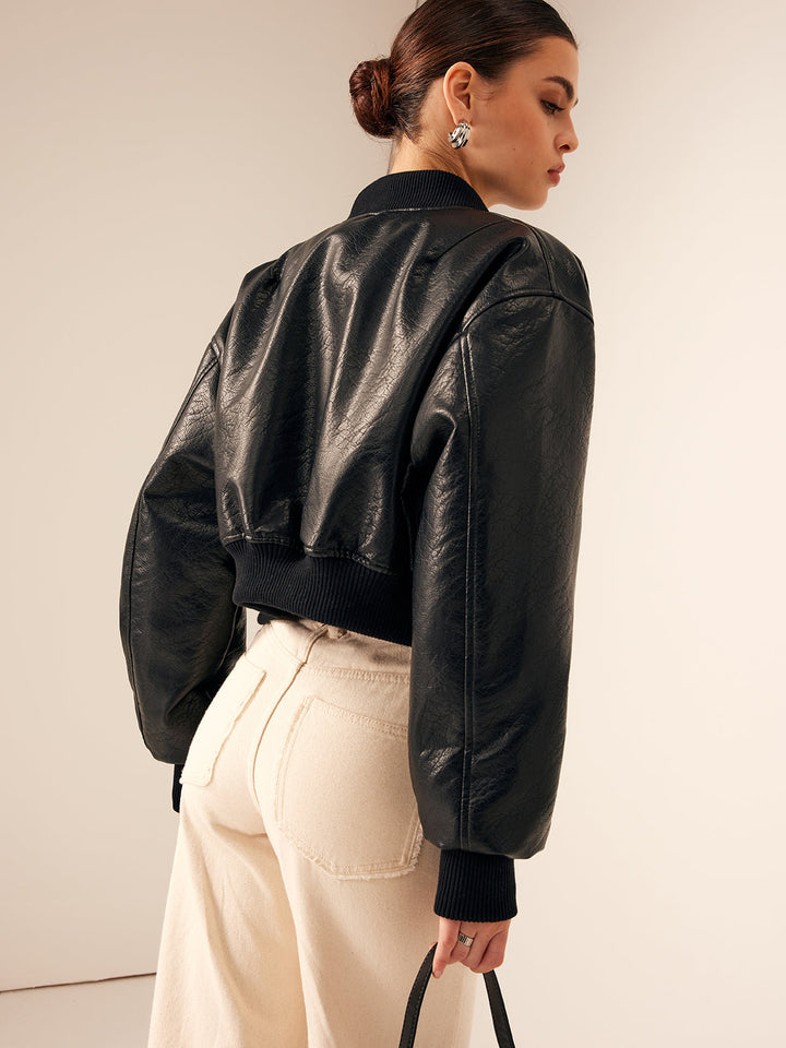 Veste Oversize en Similicuir Noir | Élégance Urbaine | Coupe Moderne