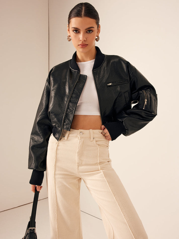 Veste Oversize en Similicuir Noir | Élégance Urbaine | Coupe Moderne