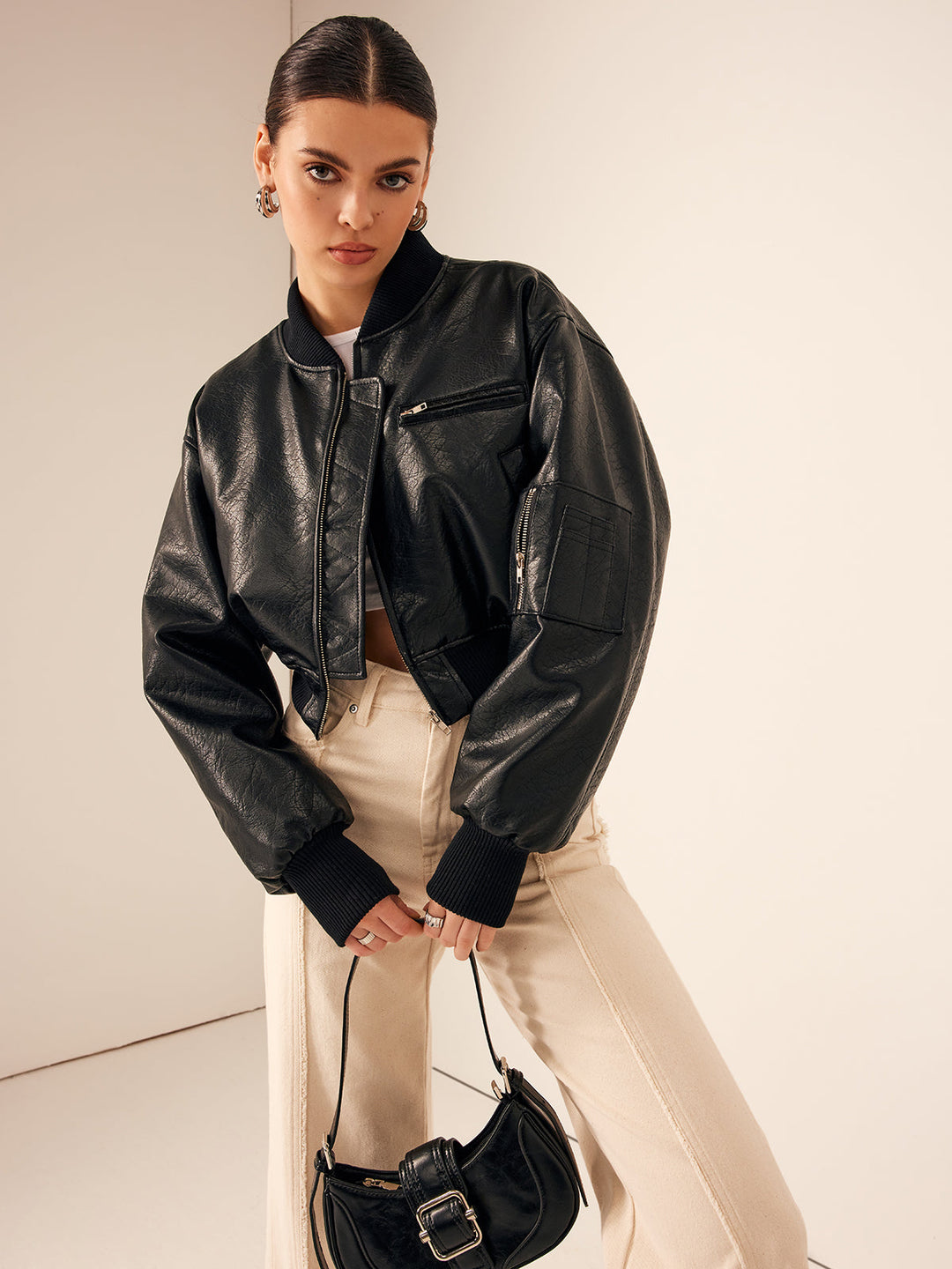 Veste Oversize en Similicuir Noir | Élégance Urbaine | Coupe Moderne