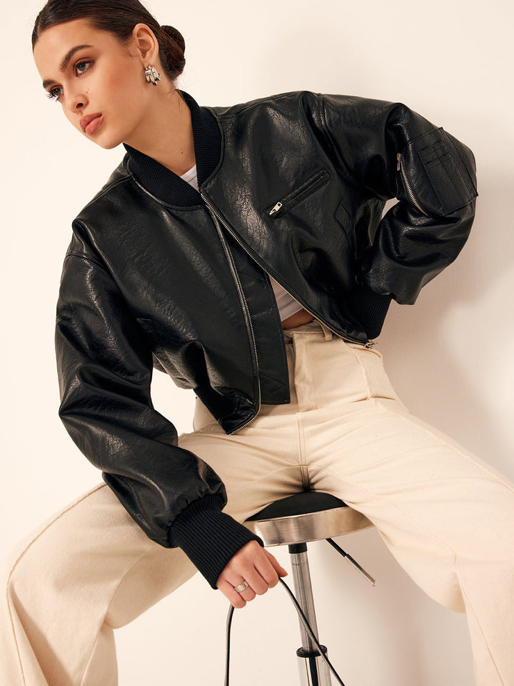 Veste Oversize en Similicuir Noir | Élégance Urbaine | Coupe Moderne
