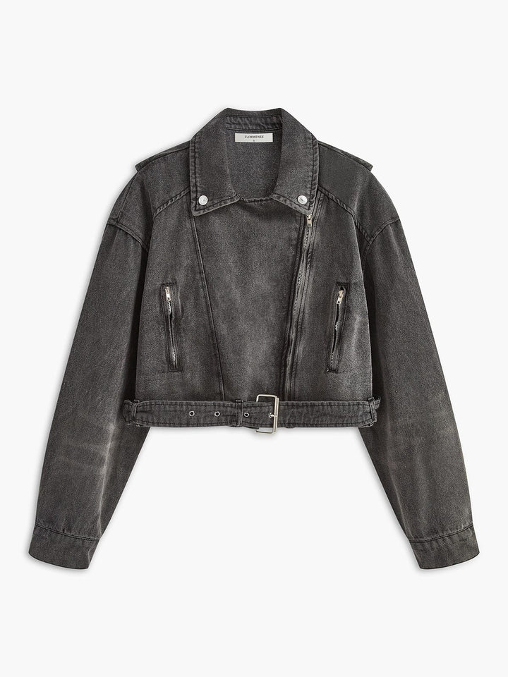 Annie | Veste de motard en jean noir courte
