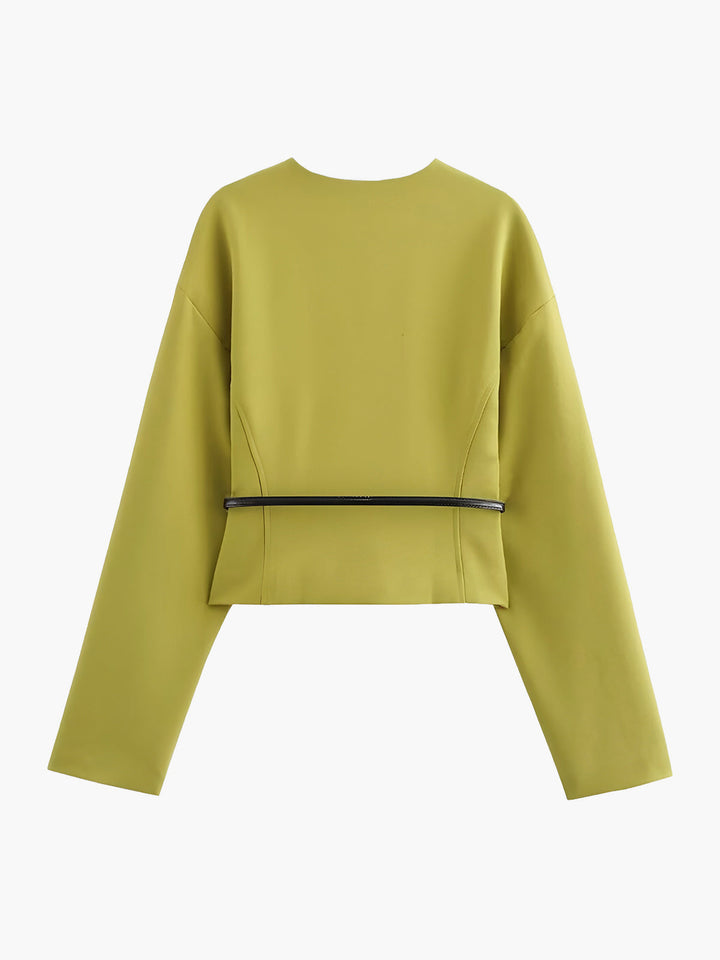 Veste Cintrée Jaune Citron | Ceinture Contrastante | Élégance Moderne