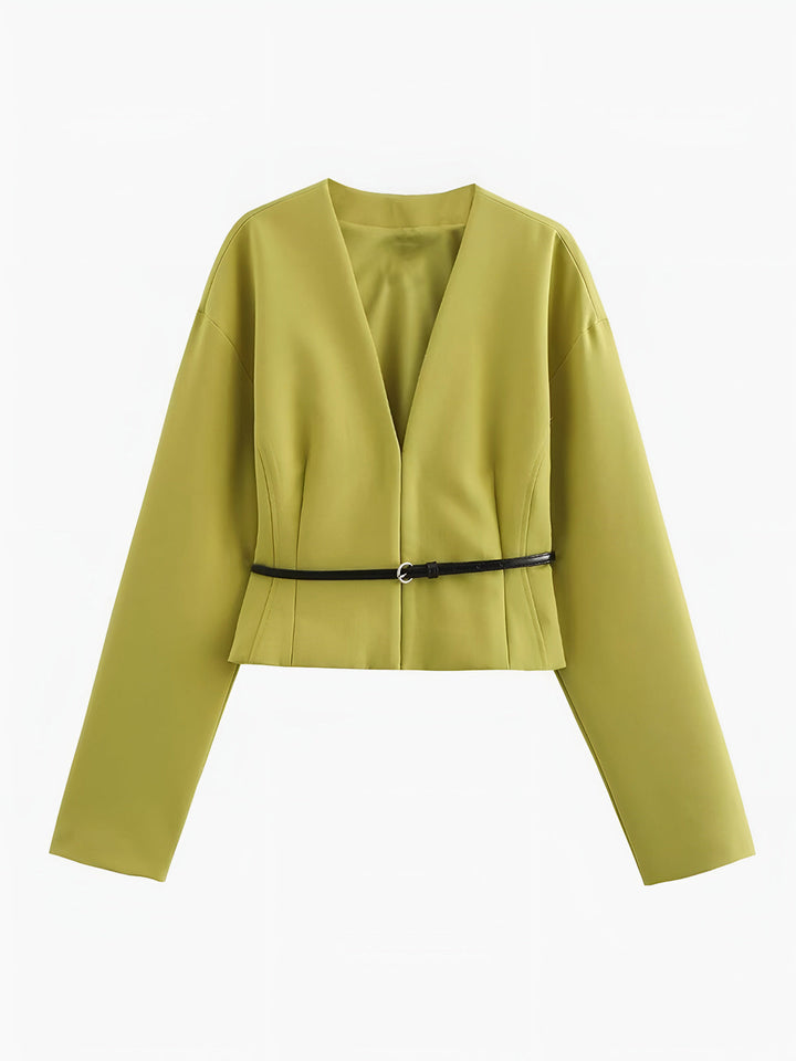Veste Cintrée Jaune Citron | Ceinture Contrastante | Élégance Moderne