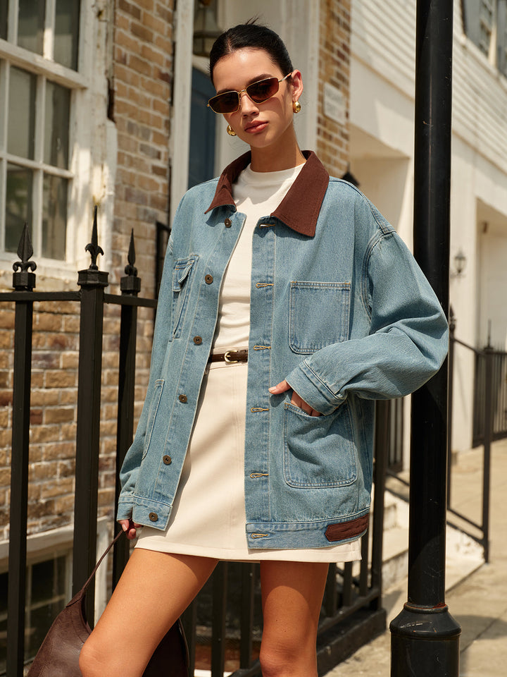 Veste en Jean avec Col Contrasté | Style Décontracté | Look Vintage