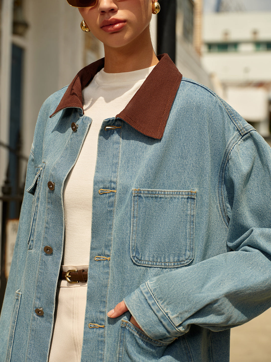 Veste en Jean avec Col Contrasté | Style Décontracté | Look Vintage