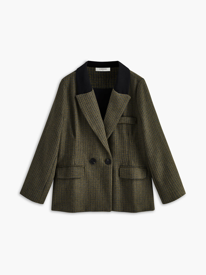 Veste à Carreaux Double Boutonnage | Mélange Laine | Élégance Classique