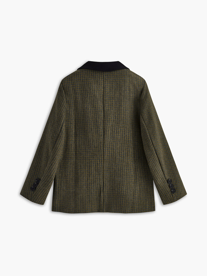 Veste à Carreaux Double Boutonnage | Mélange Laine | Élégance Classique
