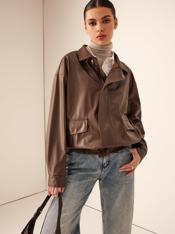 Veste Marron en Simili Cuir | Style Décontracté | Intemporelle et Moderne