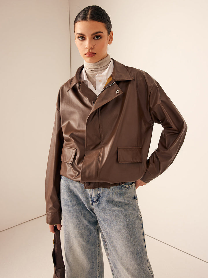 Veste Marron en Simili Cuir | Style Décontracté | Intemporelle et Moderne