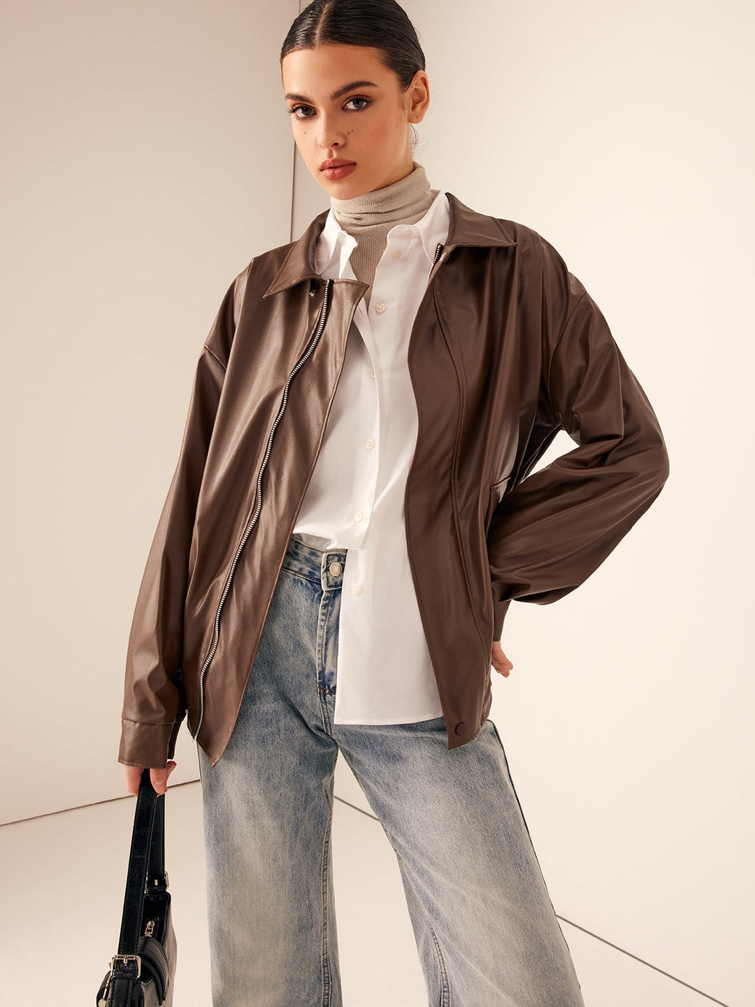 Veste Marron en Simili Cuir | Style Décontracté | Intemporelle et Moderne