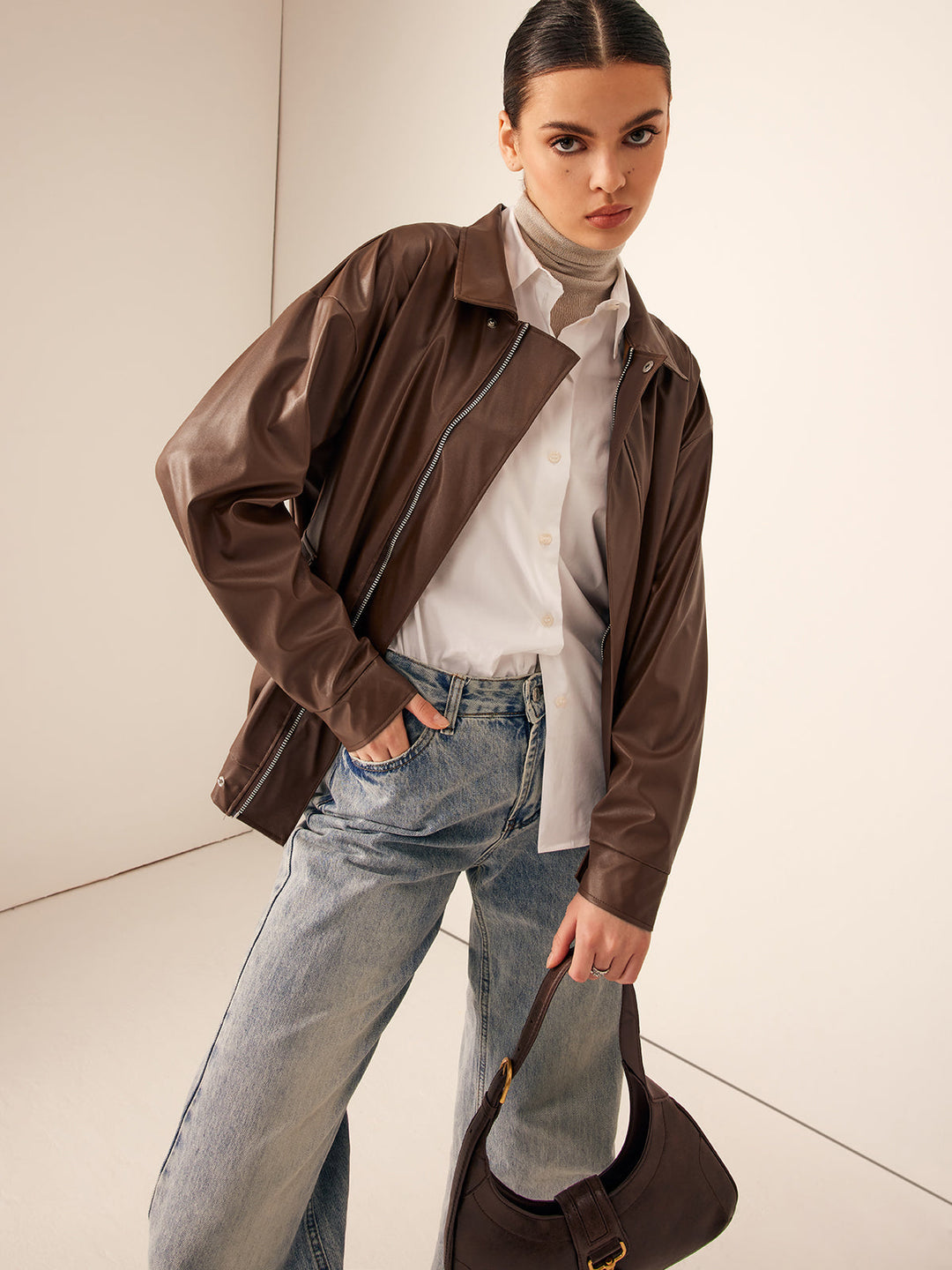 Veste Marron en Simili Cuir | Style Décontracté | Intemporelle et Moderne