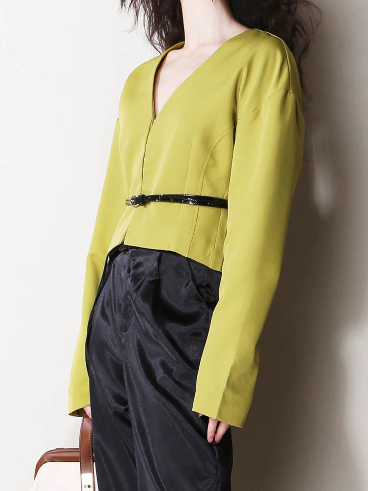 Veste Cintrée Jaune Citron | Ceinture Contrastante | Élégance Moderne