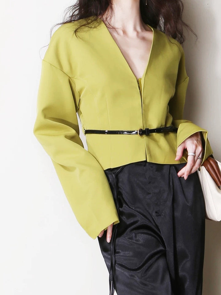 Veste Cintrée Jaune Citron | Ceinture Contrastante | Élégance Moderne