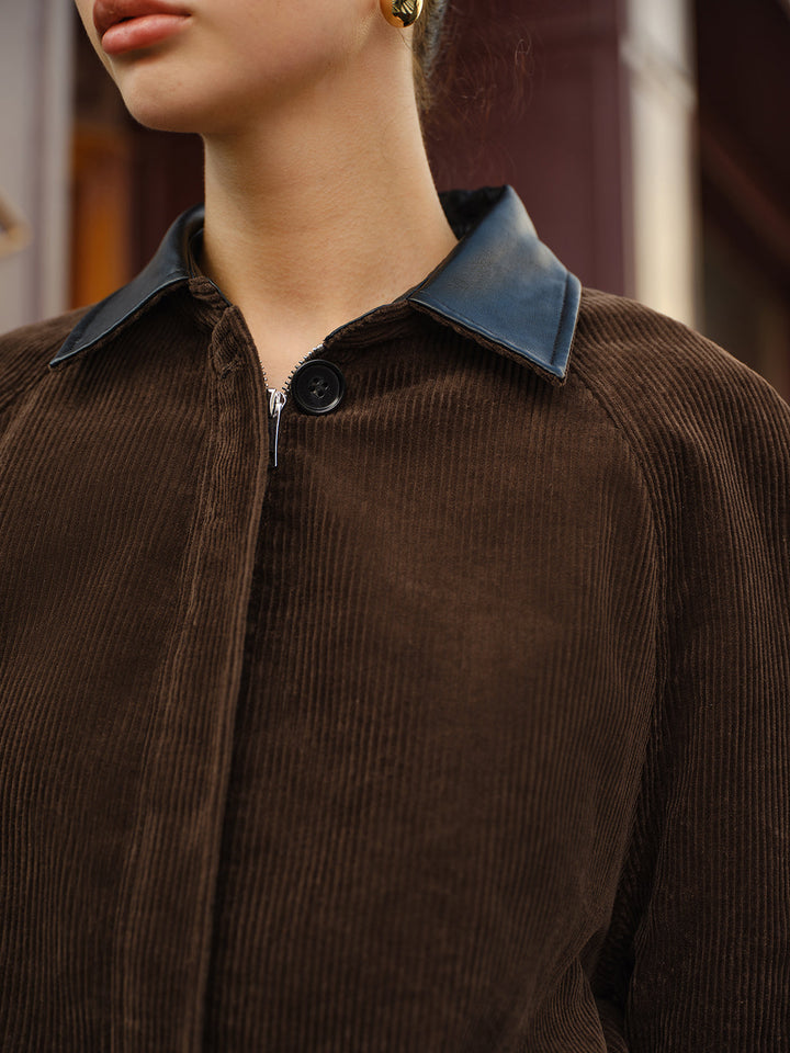 Veste en Daim Synthétique avec Col Contrasté | Confort & Style | Coupe Décontractée