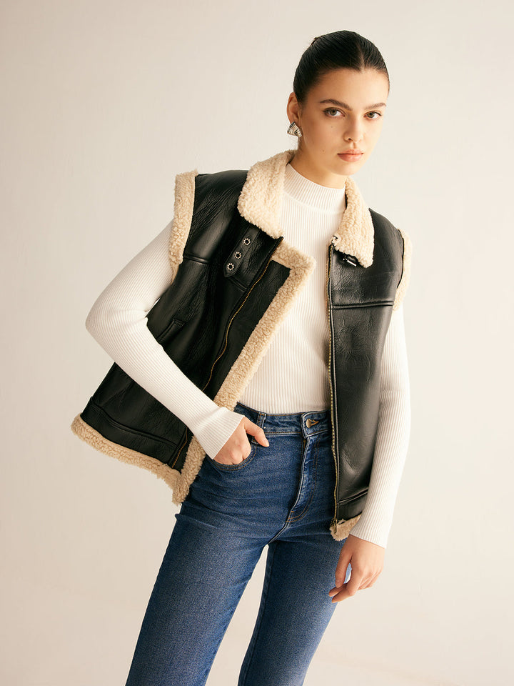 Veste Sans Manches en Cuir Synthétique | Chaude & Moderne | Doublure Sherpa