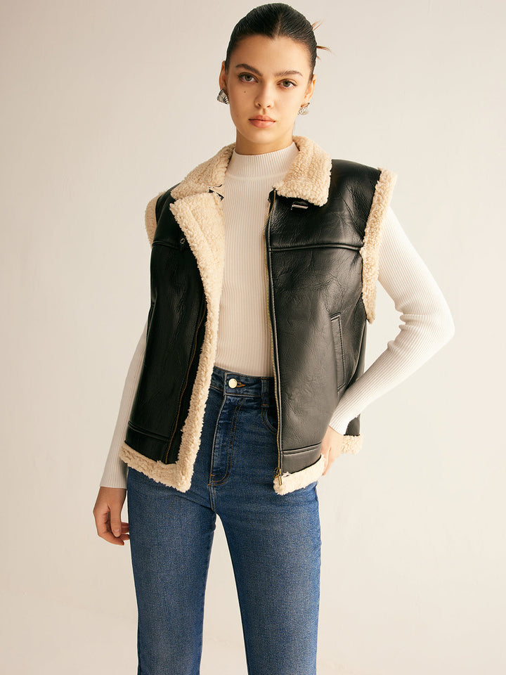 Veste Sans Manches en Cuir Synthétique | Chaude & Moderne | Doublure Sherpa