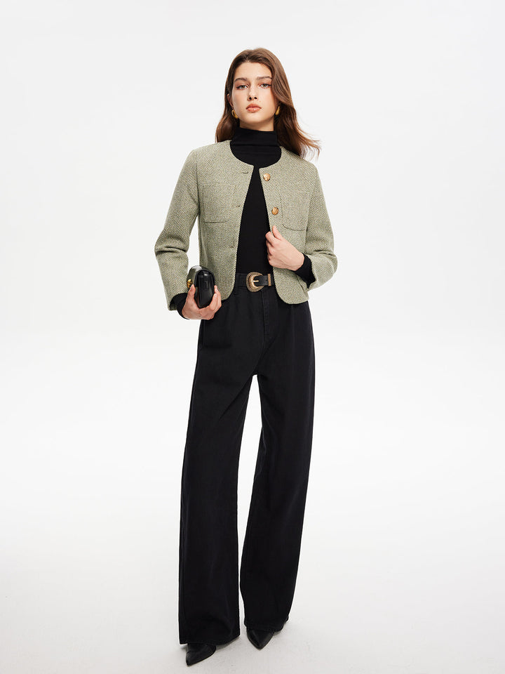 Veste Courte en Tweed | Vert Clair | Élégance Classique