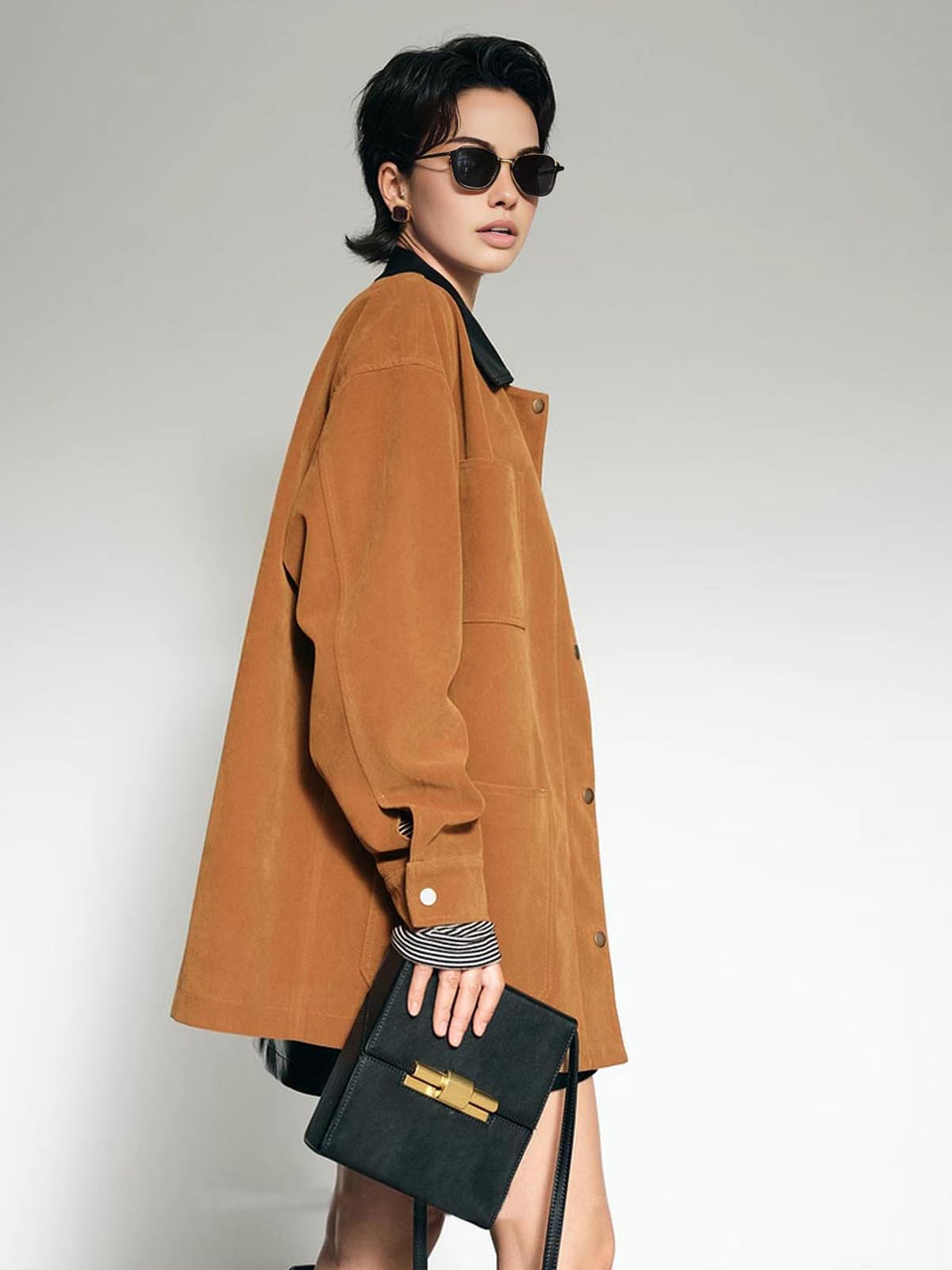 Veste Oversize en Velours Côtelé | Marron Caramel avec Col Contrasté
