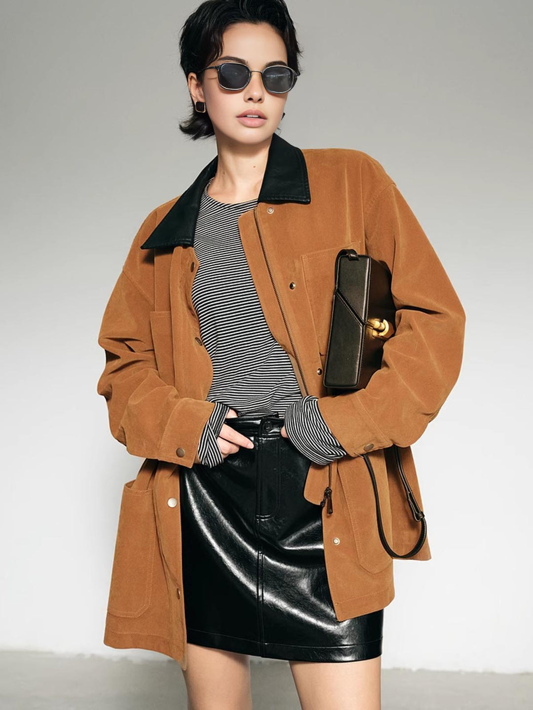 Veste Oversize en Velours Côtelé | Marron Caramel avec Col Contrasté