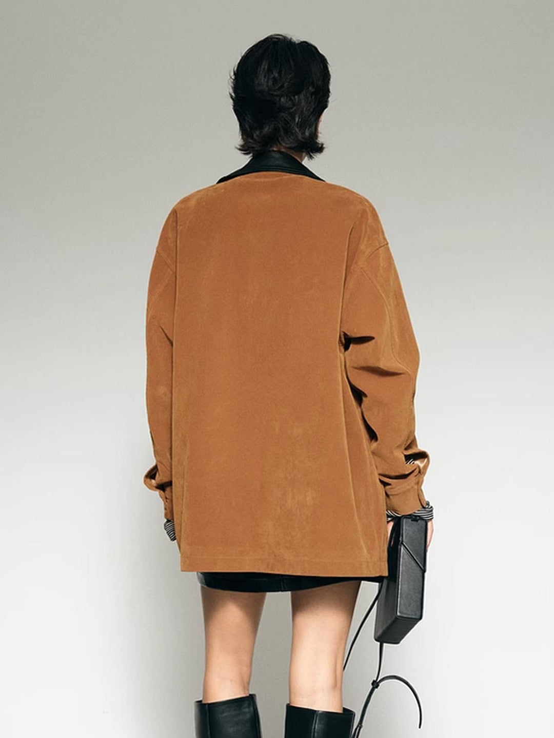 Veste Oversize en Velours Côtelé | Marron Caramel avec Col Contrasté