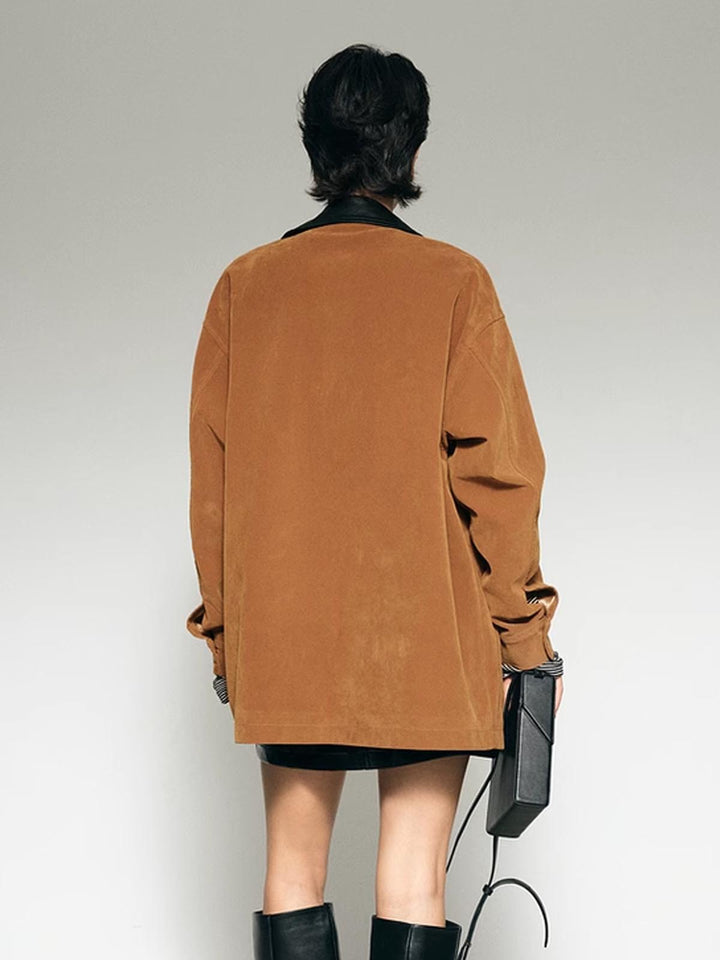 Veste Oversize en Velours Côtelé | Marron Caramel avec Col Contrasté