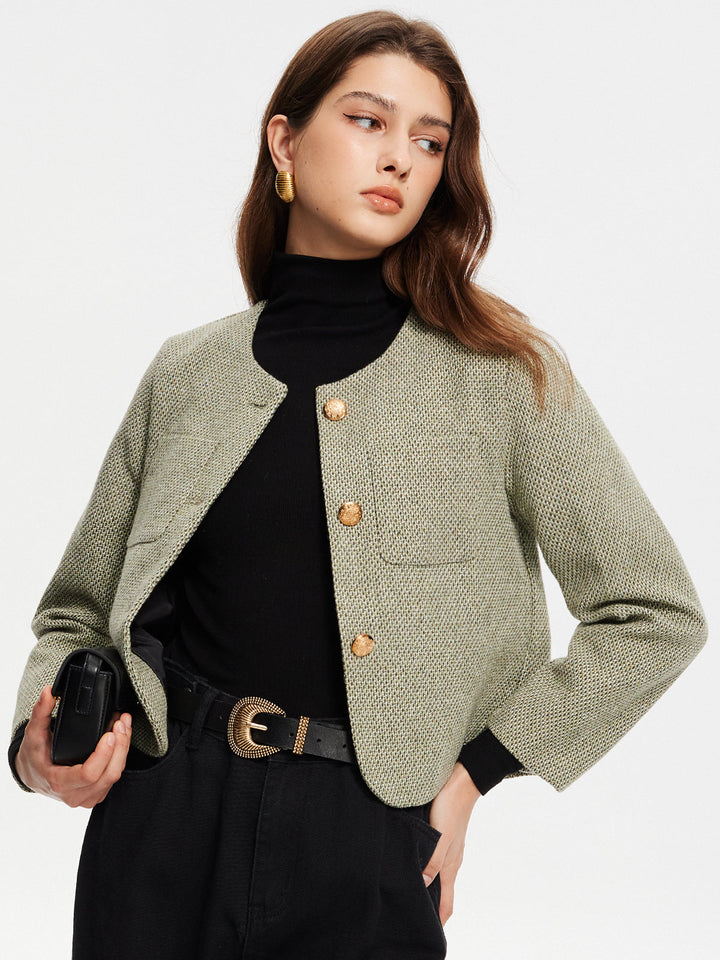 Veste Courte en Tweed | Vert Clair | Élégance Classique
