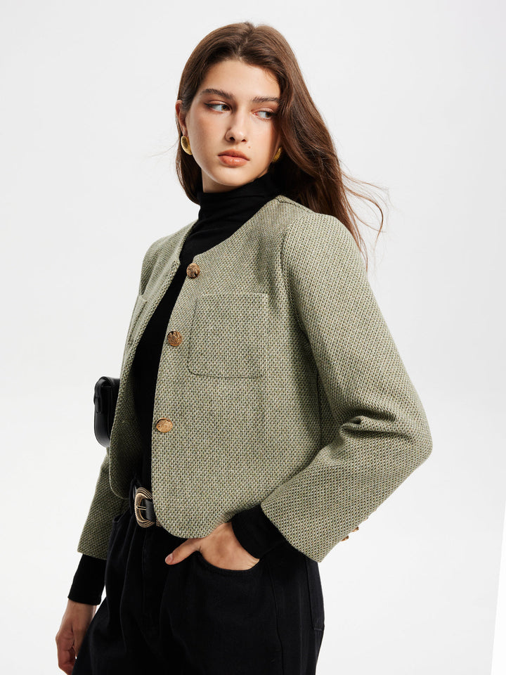 Veste Courte en Tweed | Vert Clair | Élégance Classique