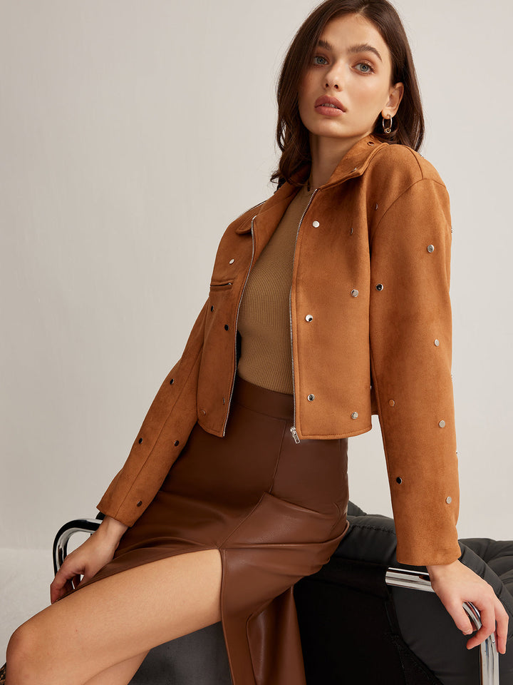 Veste en Daim Synthétique | Marron Camel | Élégance Intemporelle