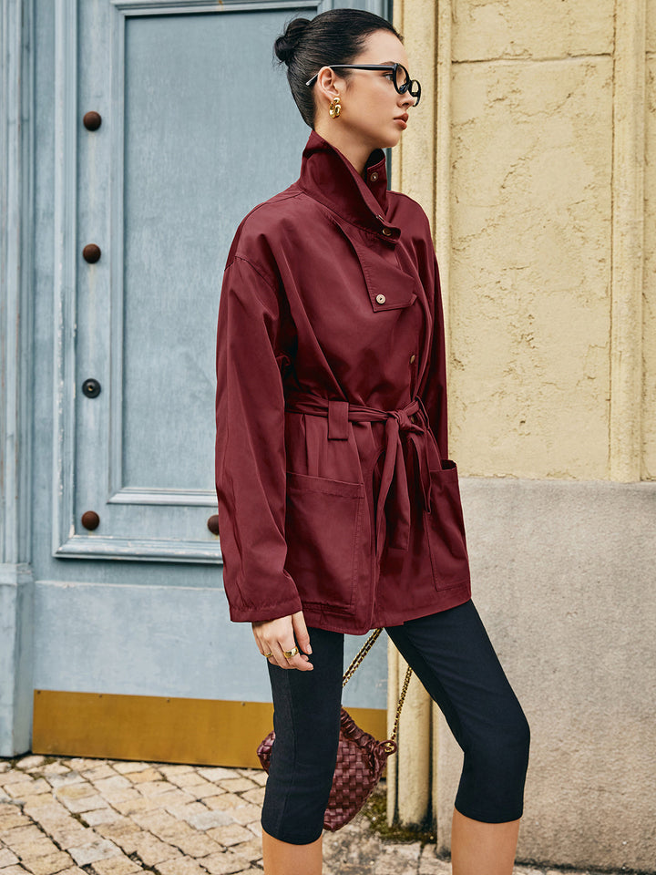 Veste Ceinturée Satinée | Bordeaux | Élégance Décontractée