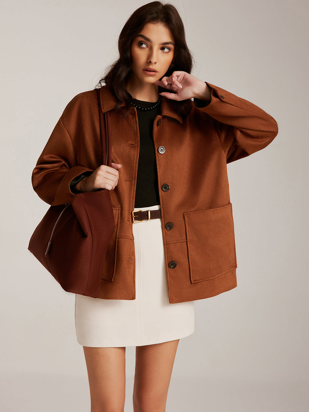 Veste Marron Caramel | Coupe Oversize | Look Élégant