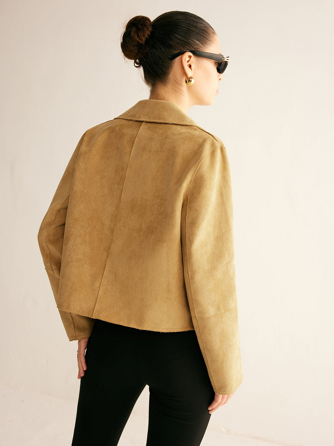 Veste Courte | Daim Synthétique | Camel Élégant