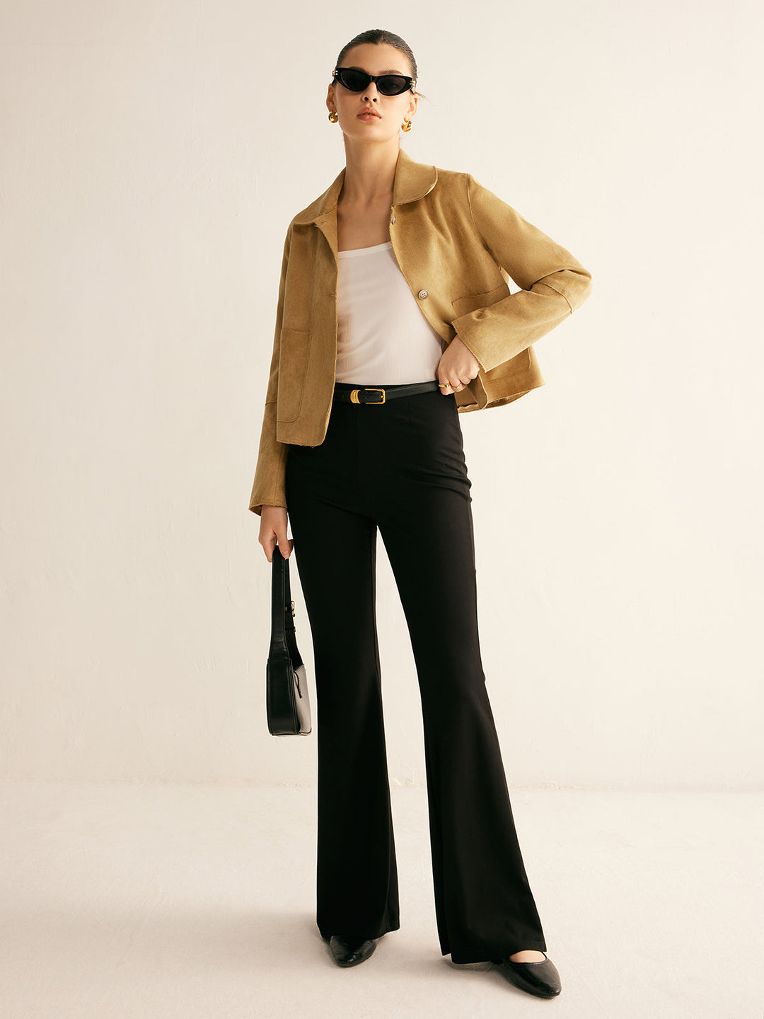 Veste Courte | Daim Synthétique | Camel Élégant