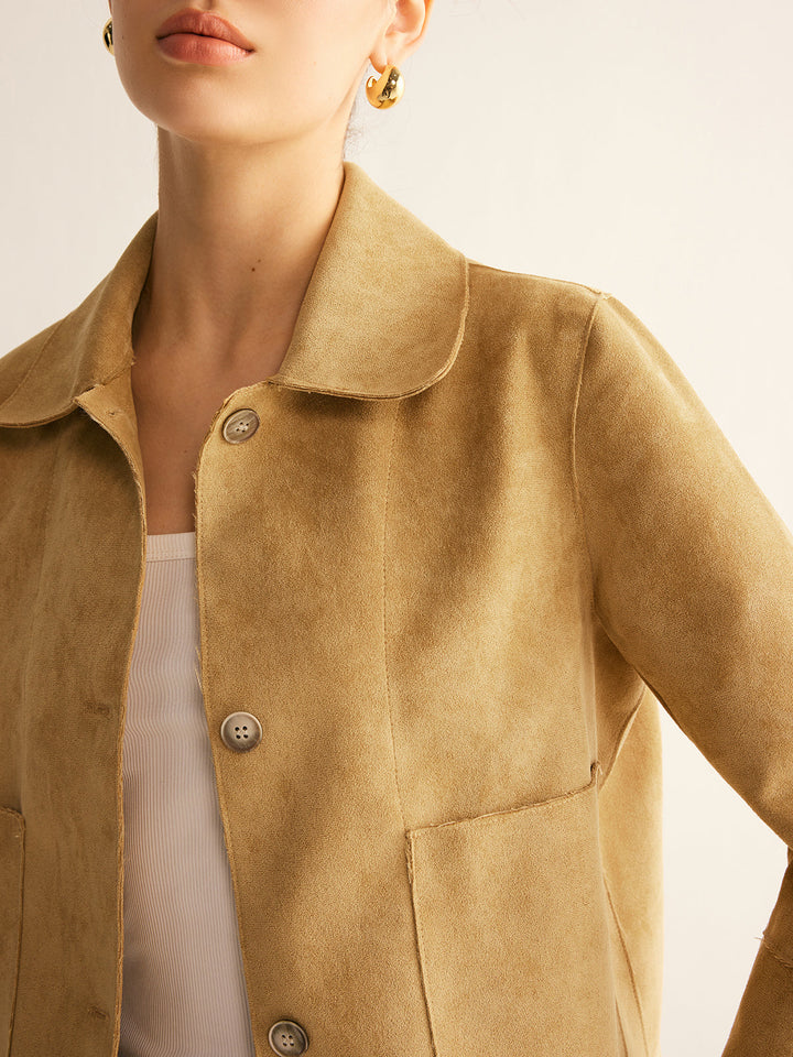 Veste Courte | Daim Synthétique | Camel Élégant