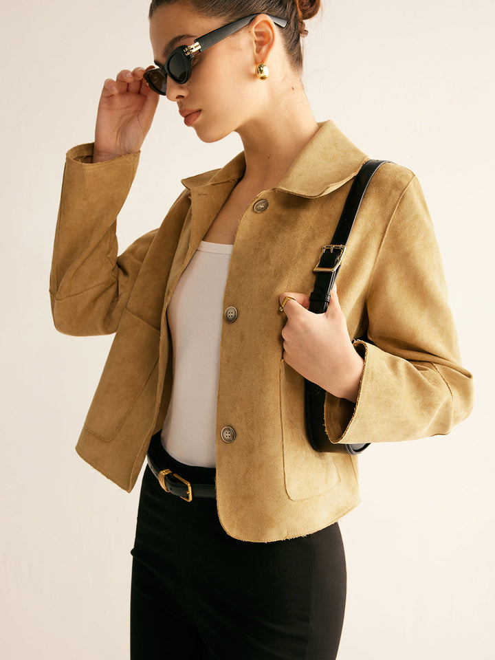 Veste Courte | Daim Synthétique | Camel Élégant