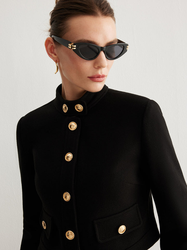 Blazer Court Noir | Boutons Dorés | Élégance Structurée