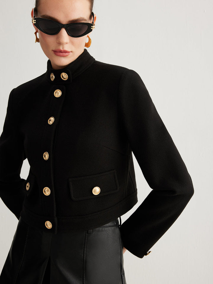 Blazer Court Noir | Boutons Dorés | Élégance Structurée