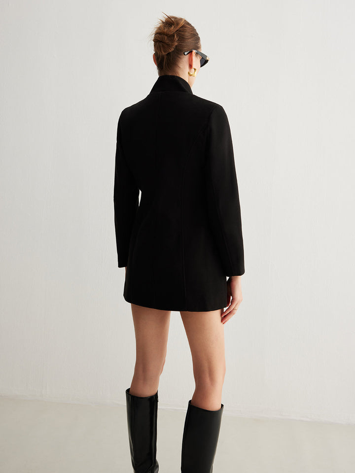 Veste Longue en Laine Mélangée | Noir | Boutons Dorés