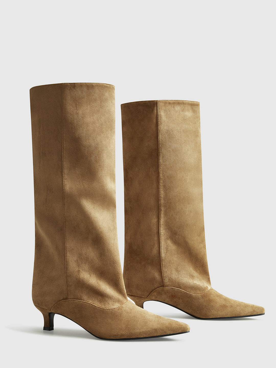 Bottes Hautes En Daim À Talon Kitten Pour Femme – Chaussures Chics Automne Hiver