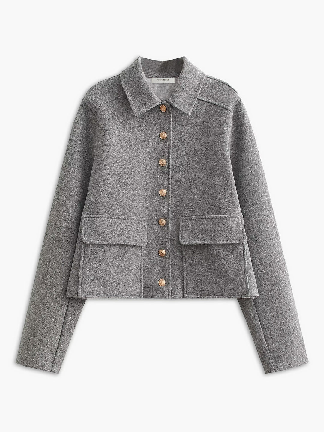 Veste Courte en Laine Mélangée | Gris | Boutons Dorés
