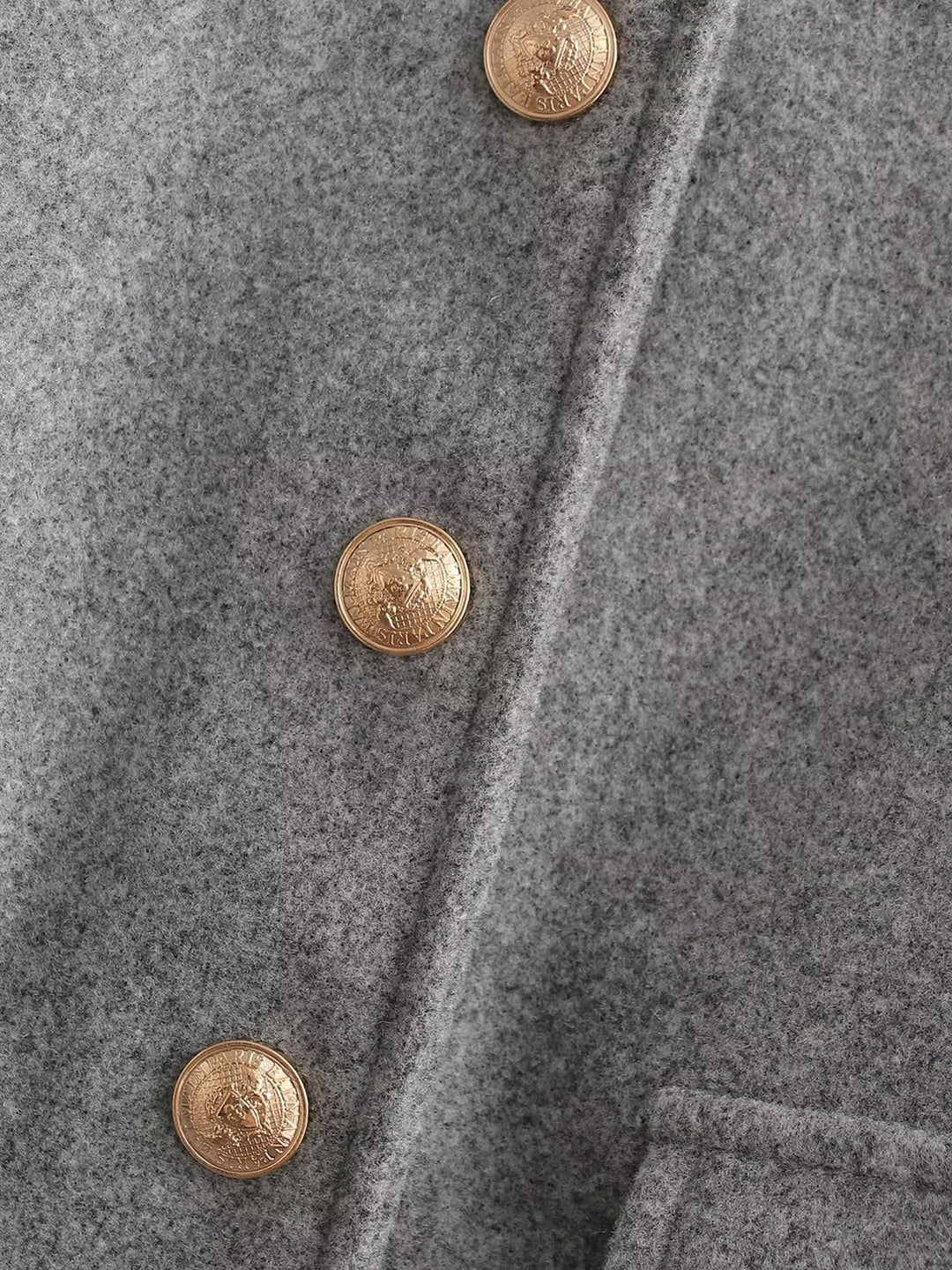 Veste Courte en Laine Mélangée | Gris | Boutons Dorés