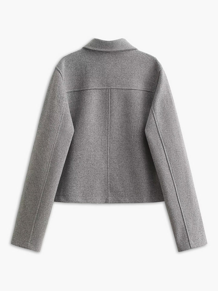 Veste Courte en Laine Mélangée | Gris | Boutons Dorés