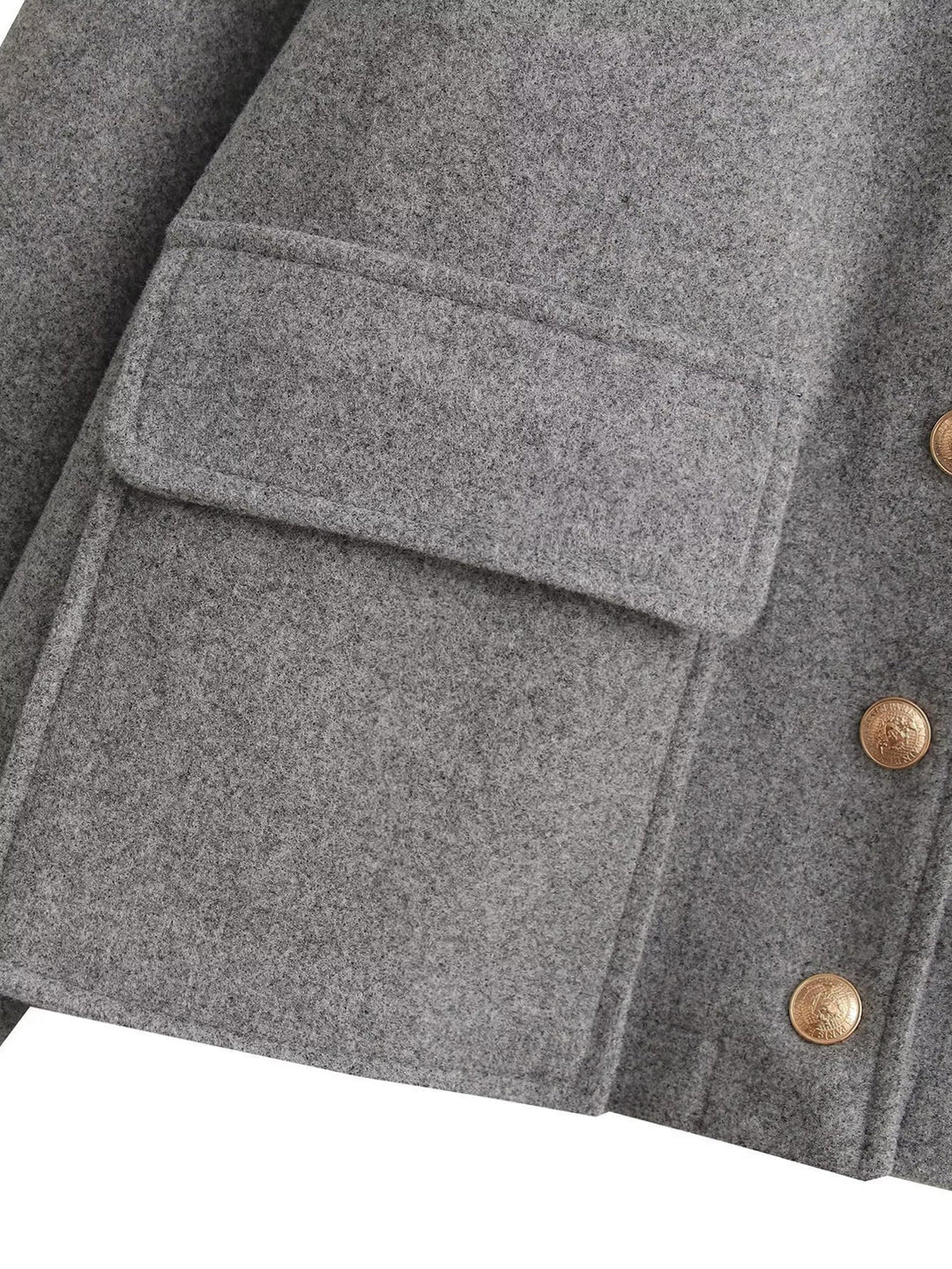 Veste Courte en Laine Mélangée | Gris | Boutons Dorés