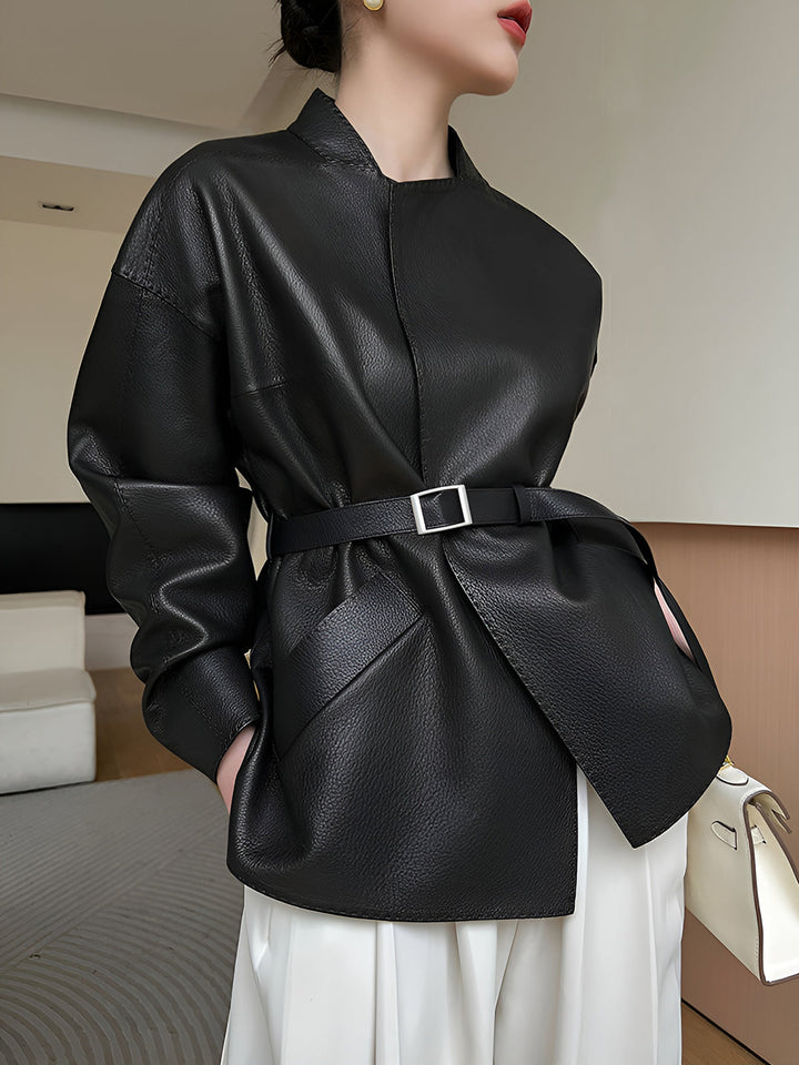 Haut en Similicuir Ceinturé | Noir | Style Moderne et Élégant