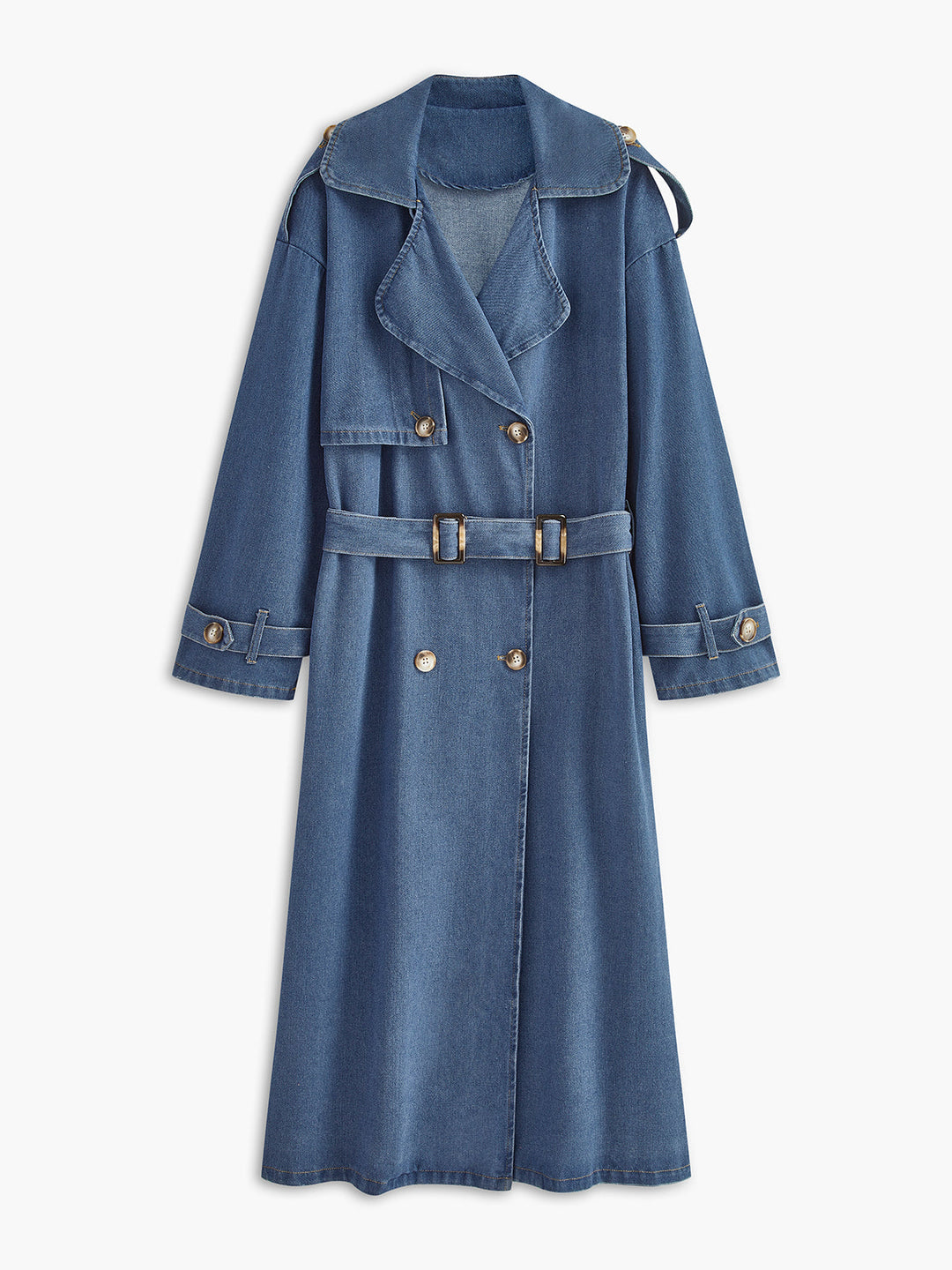 Trench-Coat Long en Denim Bleu | Élégant & Décontracté | Look Mi-Saison
